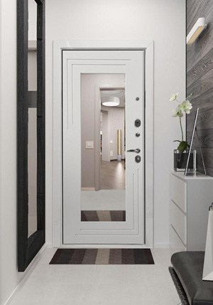 Входная дверь с зеркалом в интерьере в стиле хайтек